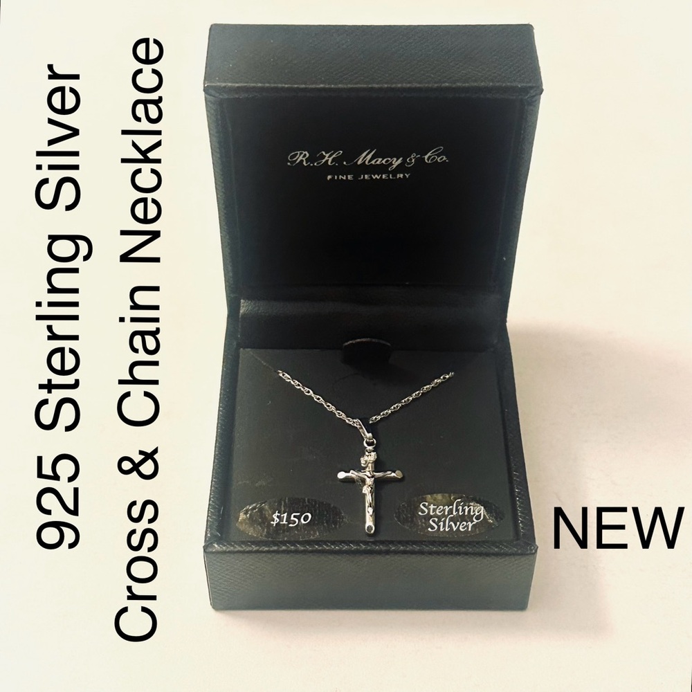 NEW 925 Sterling Silver Cross Chain Necklace Set in Box Fine Jewelry